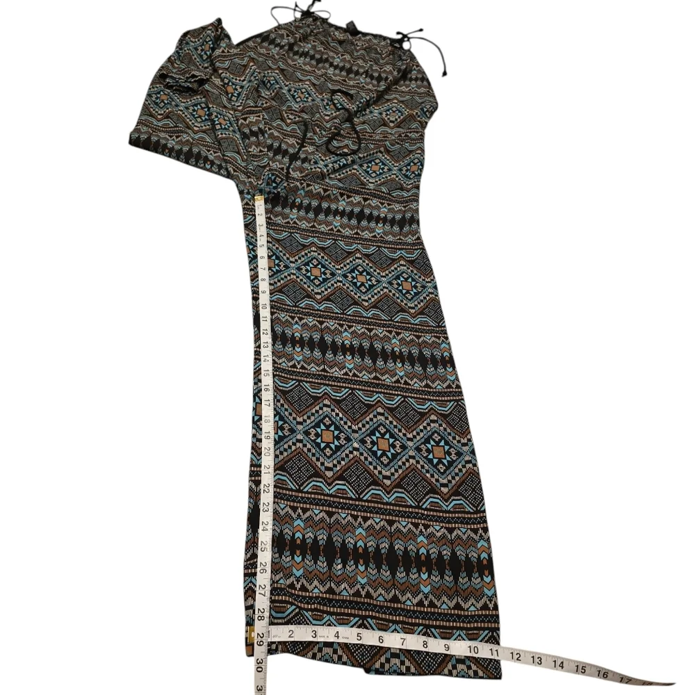 Timing Blue Brown Printed Shoulder Ties Sleeveless Jumpsuit L - Picture 7 of 9